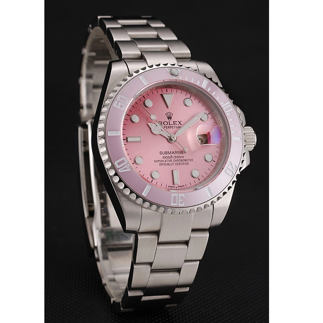 Aaa replica Submariner Bracelet Rolex Pink Dial Bezel Pink Steel Stainless 1453865 0714